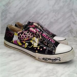 Ed Hardy multicolor Tattoo irezumi slip on sneakers women size 9 men's 8 shoes